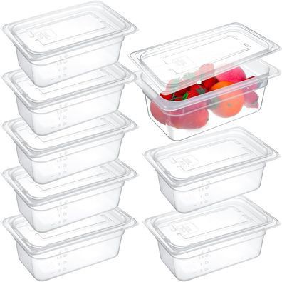 8 Pcs Plastic Food Pans with Lids Clear Commercial Food Pans Restaurant Food Storage ⭐NEW IN BOX⭐