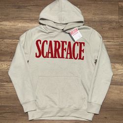 Reason Scarface Embroidered Print Al Pacino Tony Montana Beige Hoodie Mens Small