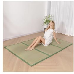 MAXYOYO Japanese Tatami Mat 100% Rush Grass Portable Folding Mat Futon Mattress Firm Traditional Floor Bed 79"x54"x0.47"