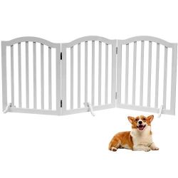 Foldable Wooden Dog Gate - 3-Panel Freestanding Pet Fence, each panel is 23.6” and 20” wide , 3 feet White - Suitable for Doorways & Stairs, Also Work