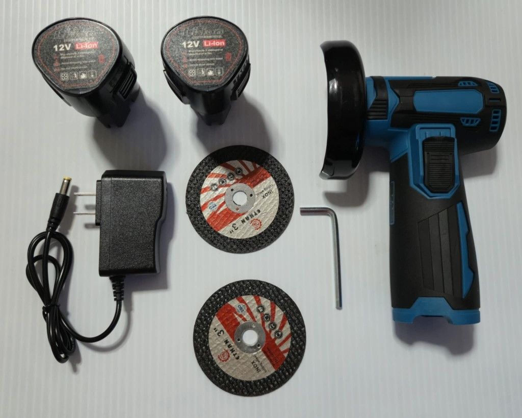 Cordless Angle Grinder, Quiet 100-240V 12V 19500rpm High Speed 2600mAh With 2 Batteries, brand new