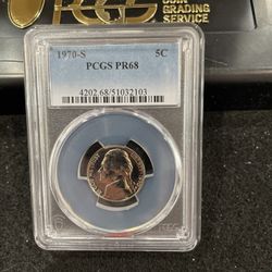 1970 S Gem Proof Jefferson Nickel Graded At PR68 E-5