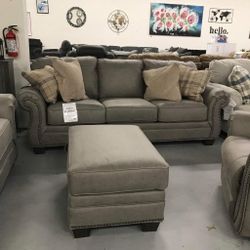 Steel grey 4 PC living room set - sleeper sofa , loveseat, rocker recliner chair and ottoman  💥 Ultra Supportive  cushions 