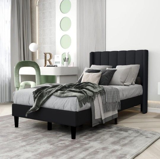 Brand New Wingback Upholstered Twin Platform Bed Frame