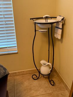 Vintage Washstand with Pitcher and Basin Set