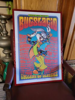 RARE BUGSLASIO BUGS BUNNY PSYCHEDELIC POSTER DAVID EDWARD BYRD FRAMED SIGNED AUTOGRAPH WARNER BROTHERS 