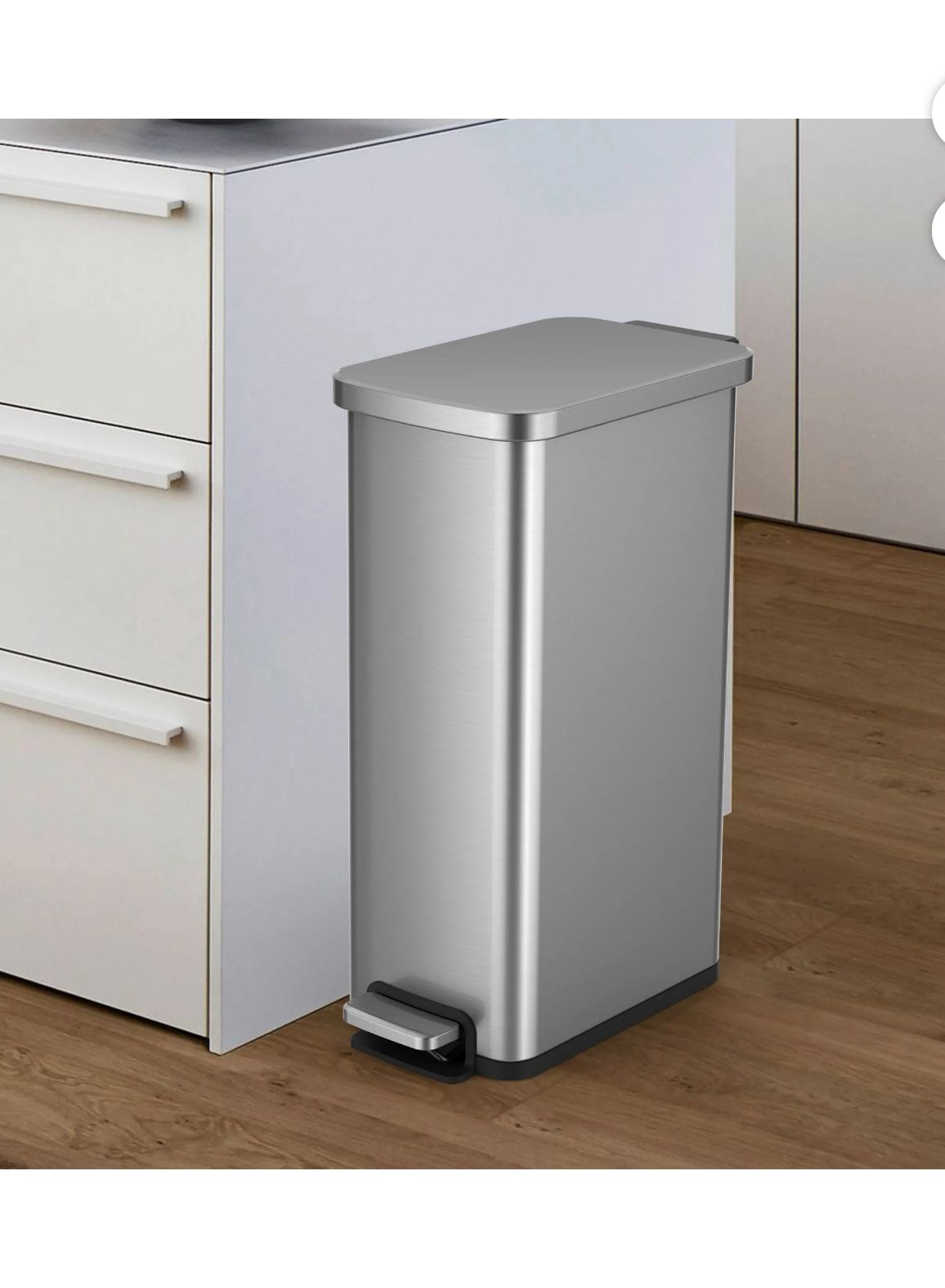 11 Gallon Slim Stainless Steel Step Kitchen Trash Can, New