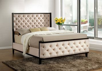 Tuffed beige Cali king bed frame