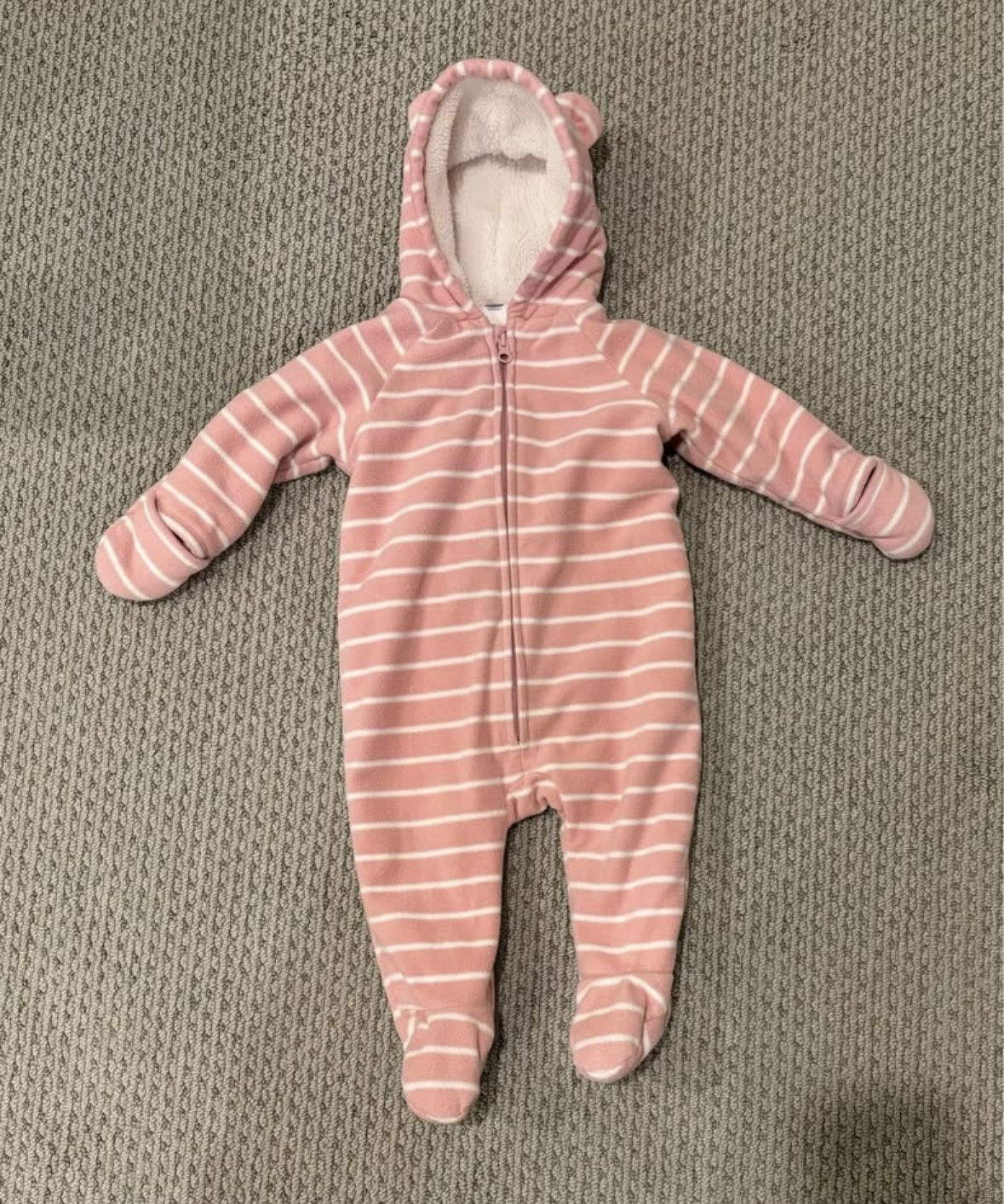 Old Navy Pink, Footed, Critter, Winter Fleece Bodysuit, Infant Size 6-12 Months