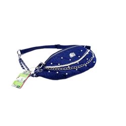 BADGLEY MISCHKA Navy Jean Denim Quilted and vegan Leather Belt Bag New