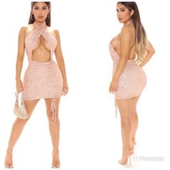 NWT Fashion Nova Always Out Sequin Mini Dress - Rose Gold Cocktail Sz-XL
