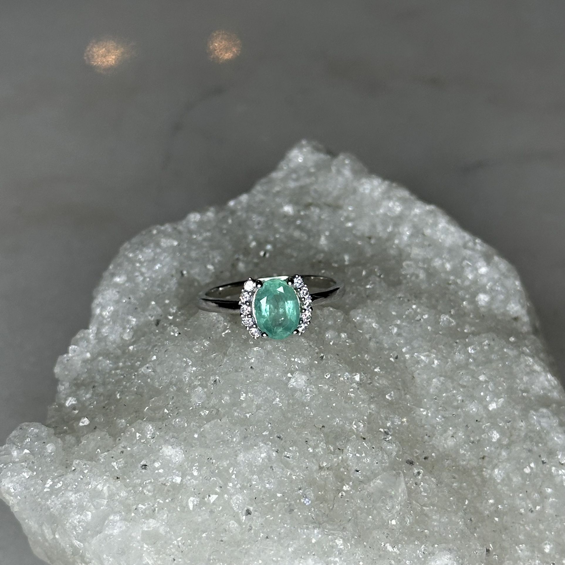 Emerald & White Topaz Ring 