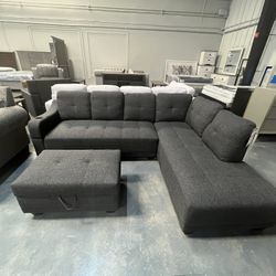 Gray Sectional w/ Cupholder