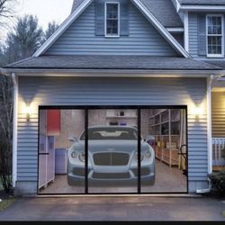 Magnetic Garage Screen Door for 1 Car Garage Doors 9x7FT- Reinforced Self Sealing Mesh, Hands Free Door Screen with Closure Weighted Bottom, Black