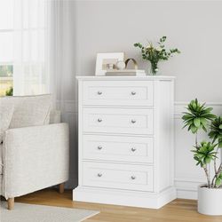 4 Drawer Dresser, Small White Dresser with 4 Drawers, Chest of Drawers Hallway Living Room
