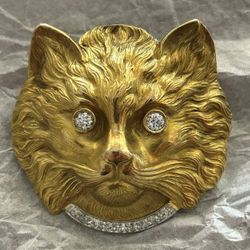 Cat's face Gold & Diamond  Brooch 