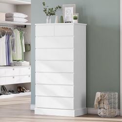 DICTAC White Tall Dresser for Bedroom with 8 Drawers, 59.6" Tall Dressers & Chests of Drawers, Modern Wood Closet Organizer and Storage Cabinet, Large