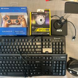Pc Parts Lot PS4 Controller, RGB Fan, LED Light, Keyboards