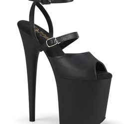 Size 6 US Pleaser Shoes Black Faux Leather Black Matte High Heels - Stylish and Sexy Dancer 