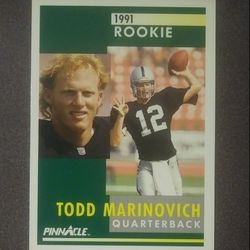 1991 Pinnacle Todd Marinovich Los Angeles Raiders L.A. #293 Rookie Football Card Vintage Collectible Sports NFL