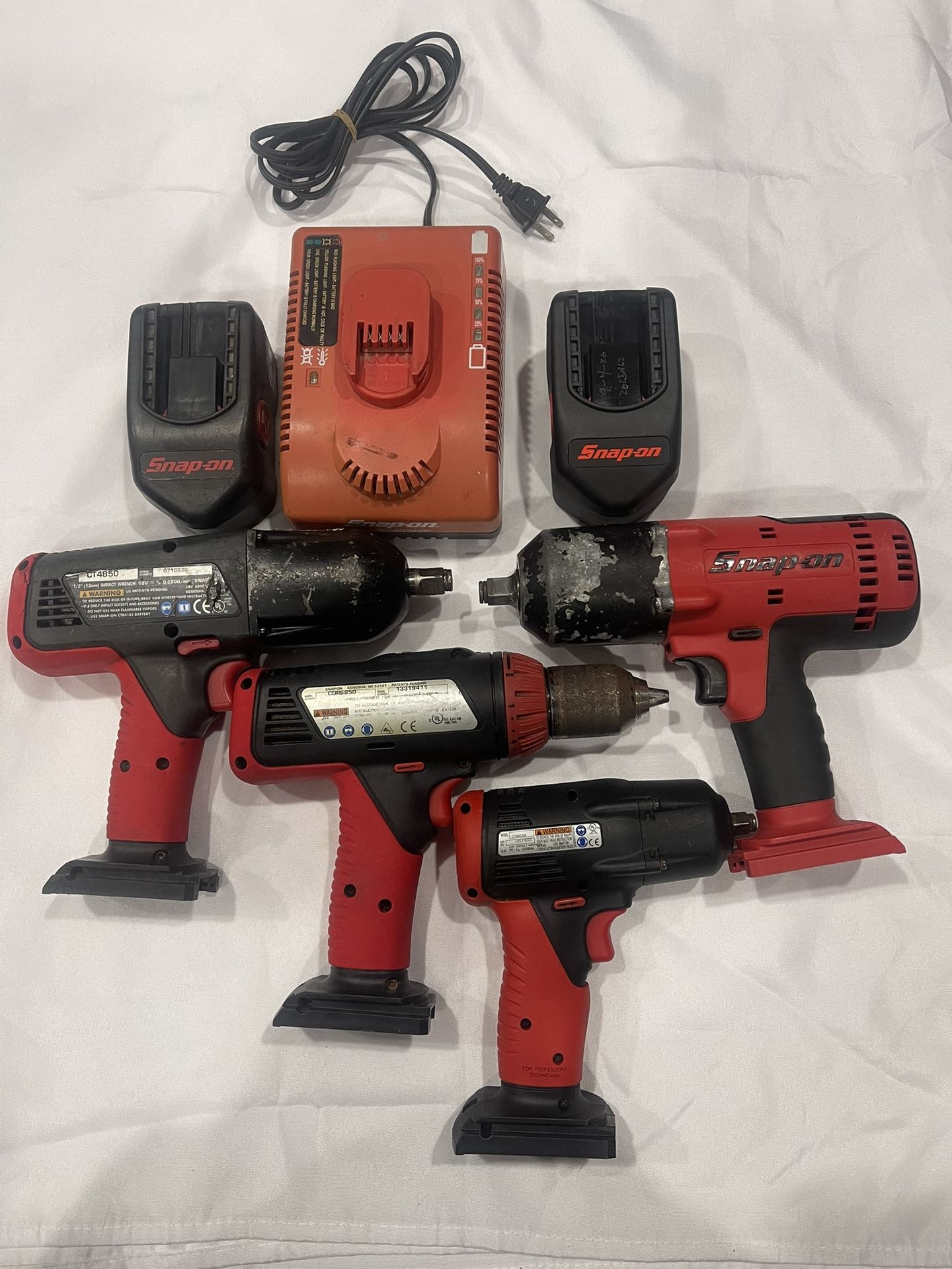 Snap-On Tool Set, Cordless Inpact Wrench And Drill/Driver With 2 Batteries & Charger.