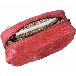 MOORE & GILES GEORGE Red Pebbled Leather Mini Wash Kit Beauty Bag
