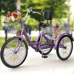 Adult Tricycle 3 Wheel Bikes 1 Speed Trike Bike - 24" - Purple