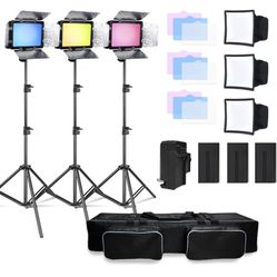 3 Pack LED Video Lights Kit w/ Batteries and Charger