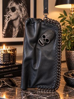 Silver Dagger - Wristlet Crystal Skull Bag