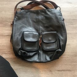 Italian Genuine Leather Soft Black Purse Bag Backpack 