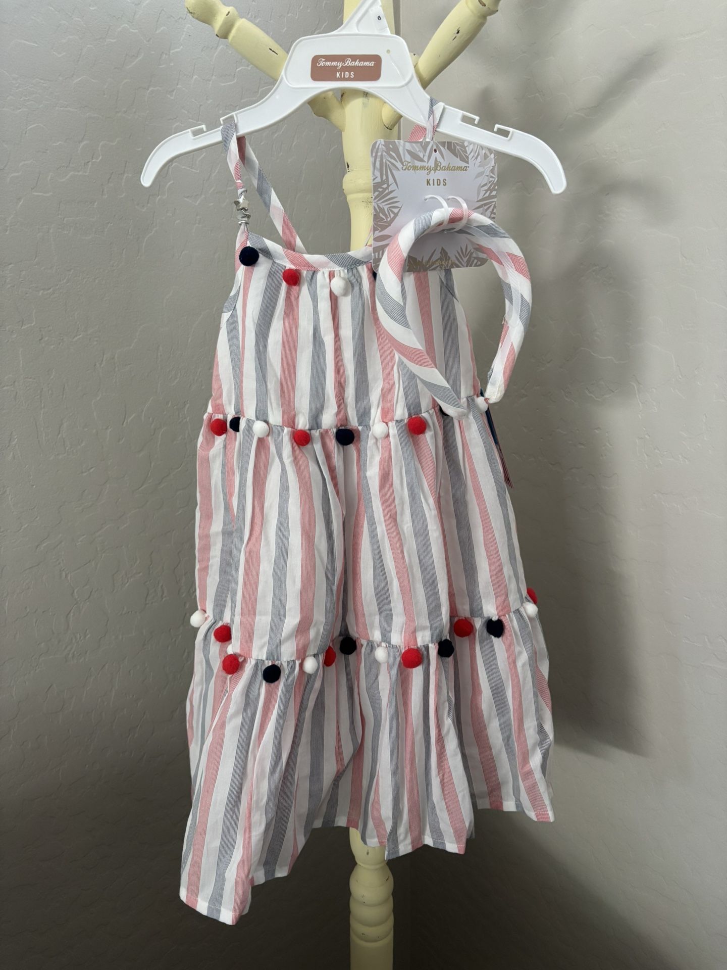 Tommy Bahama Size 6 Or 4 Girls 4 Of July Dress With Matching Headband Lined With Adjustable Straps
