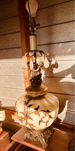 Vintage Cherub Table Lamp with Crystal Drops