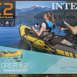 Intex Explorer K2 2-Person Inflatable Kayak Set Oars Air Pump
