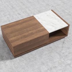 Truman Coffee Table-Walnut Veneer-White Marble, B38-009