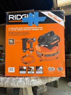 Portable 6 gallon Rigid Compressor, nail gun and air hose
