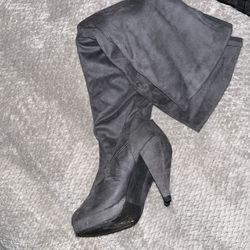 Gray Thigh High Heeled Boots