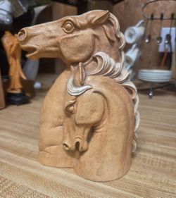 Vintage Syroco Wood Double Horse Heads Bust Sculpture Syracuse NY 7Hx6W