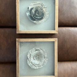 Rustic Shadow Box Newspaper Flower Wall Art Set (2)