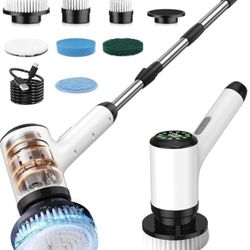 Brandnew Electric Spin Scrubber, Cordless Cleaning Brush, Bathroom Shower Scrubber with 7 Replaceable Brush Heads, 2 Adjustable Speeds, Extension Hand