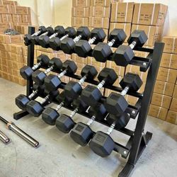 NEW Rubber Hex Dumbbells 5lb - 50lb Dumbbell Pairs Olympic Weights Home Gym Workout Equipment Fitness Weight Set 