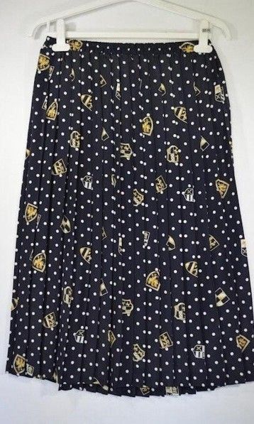 $8 EUC Vintage Navy Polka Dots Skirt Size Medium 