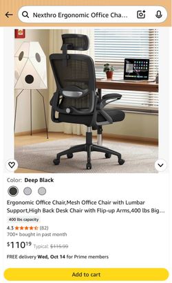 Nexthro Ergonomic Office Chair - Mesh, Lumbar Support, 400 lbs Capacity