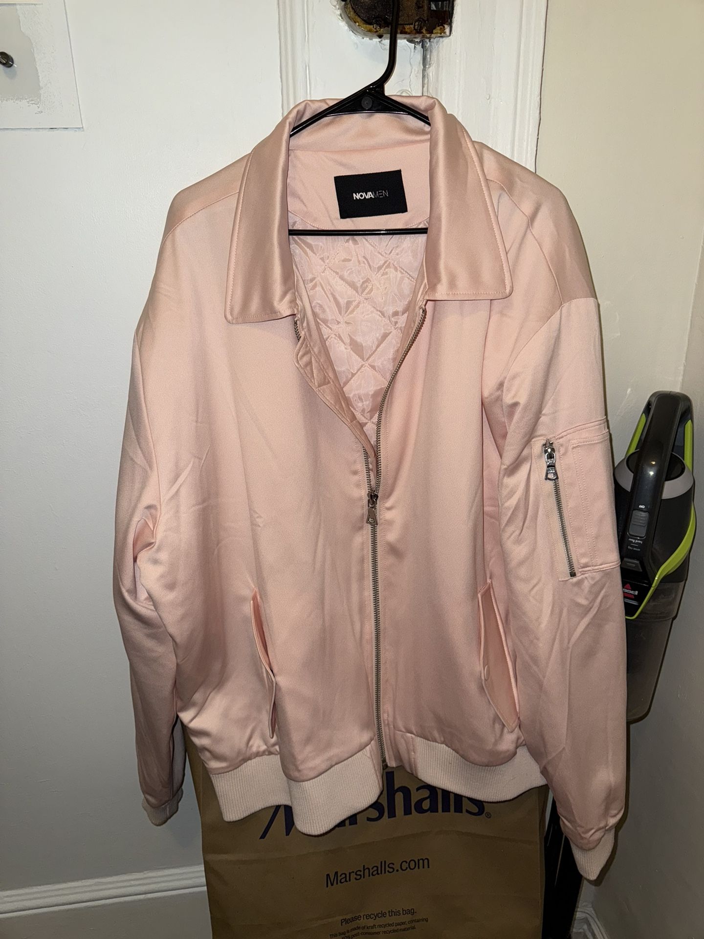 Men’s Pink Varsity Bomber Jacket