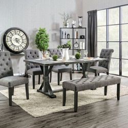 Brand New Rustic Antique Black Gray 6pc Dining Table Set 
