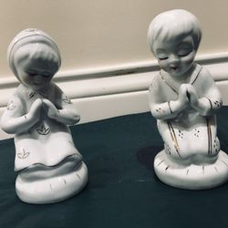 Old Old Ceramic Boy & Girl Prayer Statue $6 For 2