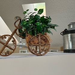Decorative Wicker Bicycle Cart Planter and Artificial Plant