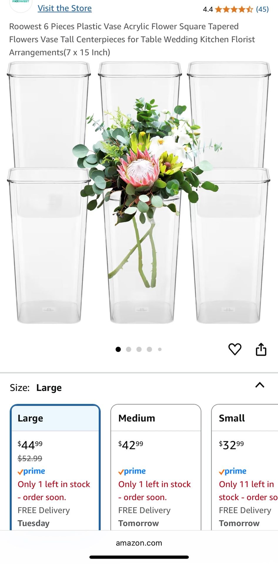 15 Inch Tall Clear Acrylic Vases Lot of 6