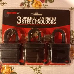 3 Wolverine Covered Laminated Steel Padlocks - Weather Resistant SEALED. $20 Per Pack Of 3 Locks