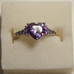 Silver Tone Ring With Purple Simulated Stone 