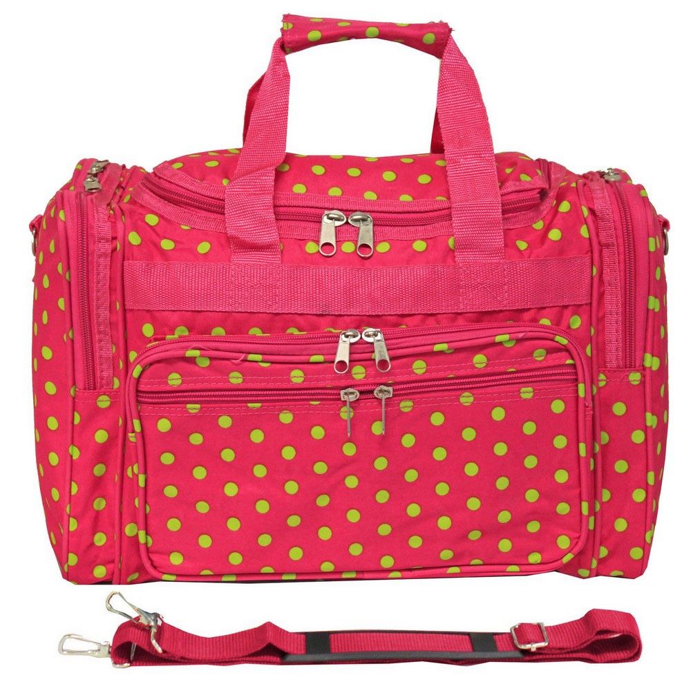 16β Carry On Duffle Bag w/ Shoulder Strap - Fuchsia Lime Dot